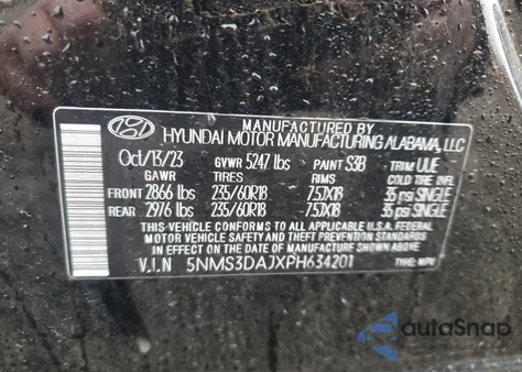 2023 Hyundai Santa Fe Sel Premium z USA, uszkodzony, nr VIN 5NMS3DAJXPH634201